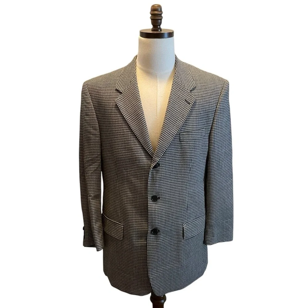 Bachrach Suit Blazer Jacket Sport Coat Black White Size 42R Wool Check Office